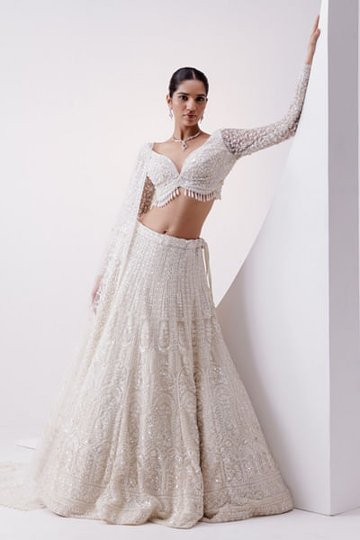 Ivory pearl embellished lehenga set