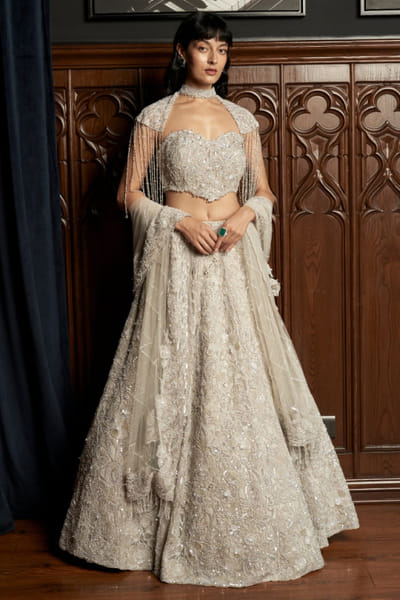 Istya Grey embroidered Indo-Western cape lehenga set ISTOCT25D136946