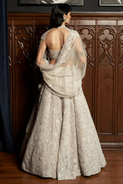 Istya Grey embroidered Indo-Western cape lehenga set ISTOCT25D136946