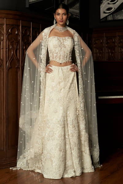 Istya Ivory 3D applique corset and lehenga set ISTAUG25D135256