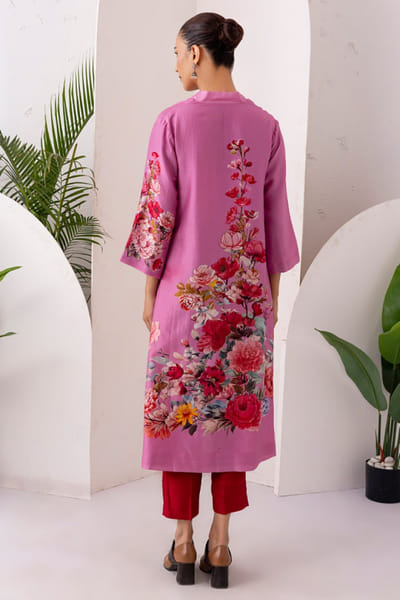 Haute Mess Salmon pink floral printed tunic set HAUTJUL26D150176