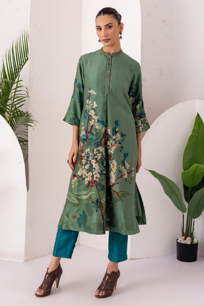 Haute Mess Sage green floral printed kurta set HAUTJUL26D150179