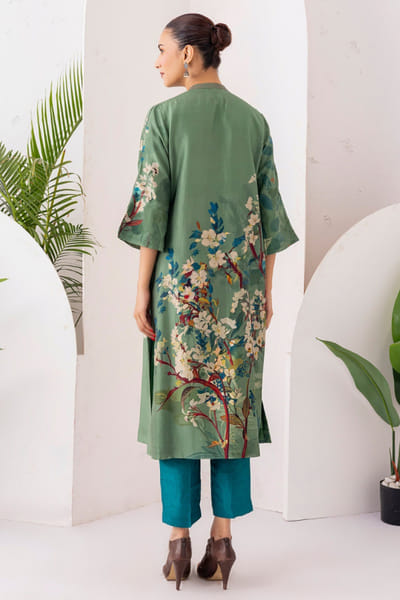 Haute Mess Sage green floral printed kurta set HAUTJUL26D150179