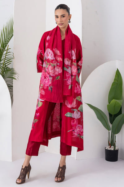 Haute Mess Maroon floral printed kurta set HAUTJUL26D150180