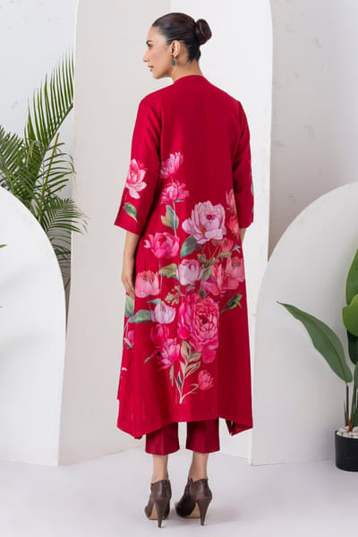 Haute Mess Maroon floral printed kurta set HAUTJUL26D150180