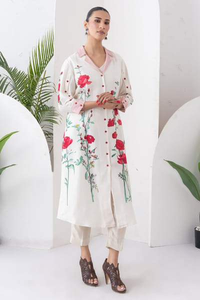 Haute Mess Ivory floral printed kurta set HAUTJUL26D150181