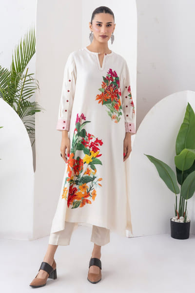 Haute Mess Ivory floral printed tunic set HAUTJUL26D150182