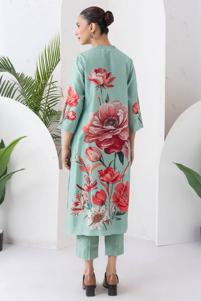 Haute Mess Mint green floral printed tunic set HAUTJUL26D150186