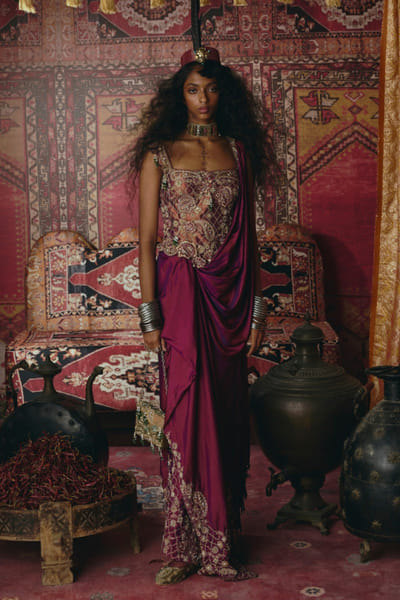 Purple 3D embroidered corset skirt set