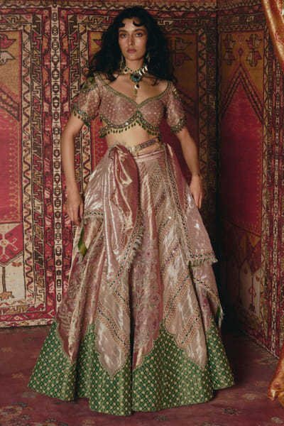Multicoloured sequin embroidered lehenga set