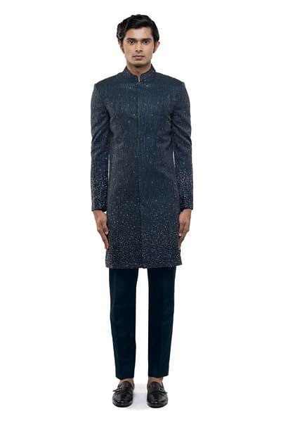 Teal embroidered sherwani set