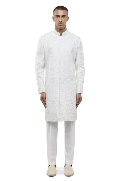 White embroidered sherwani set