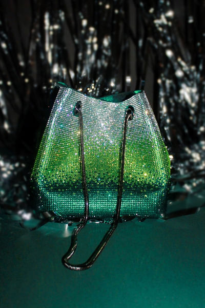 Green diamond crystal embellished potli bag