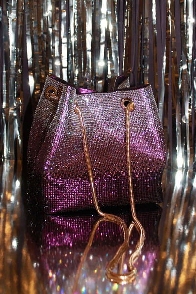 Purple diamond crystal embellished potli bag