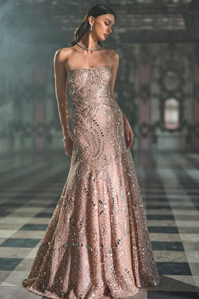 Rose gold abstract mirror embroidered gown