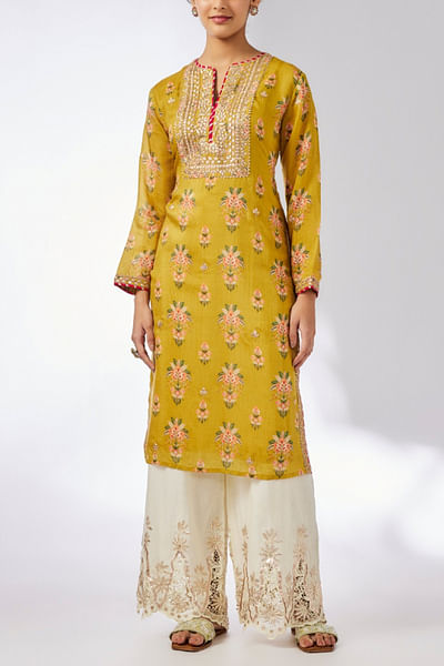 Mustard floral printed kurta