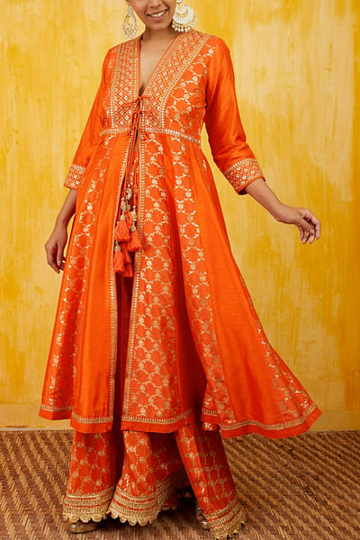 Orange anarkali jacket set