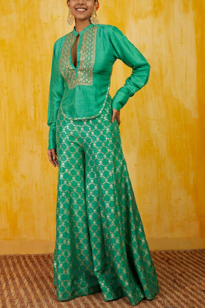 Aqua brocade shirt and sharara