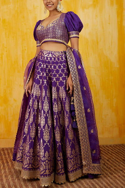 Purple brocade lehenga set