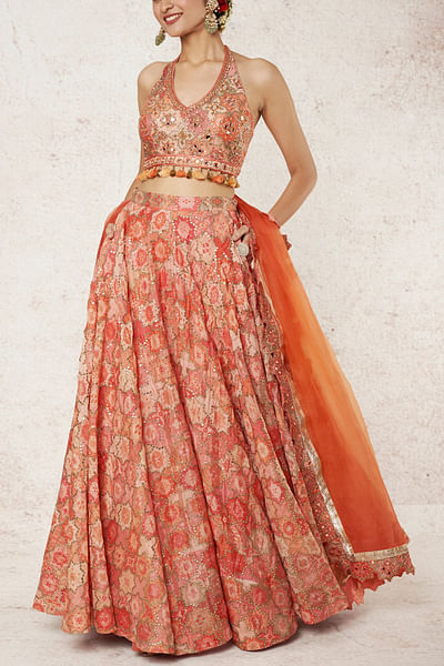 Coral printed lehenga set