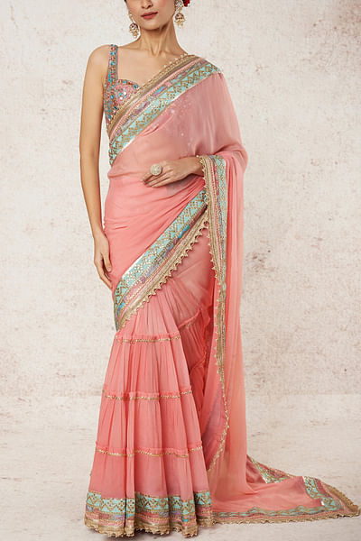 Pink draped sari set