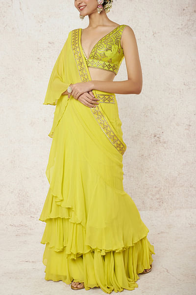 Lime green chiffon sari set