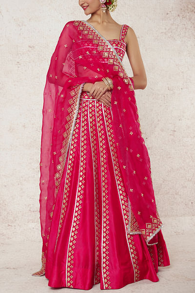 Pink tussar silk lehenga set