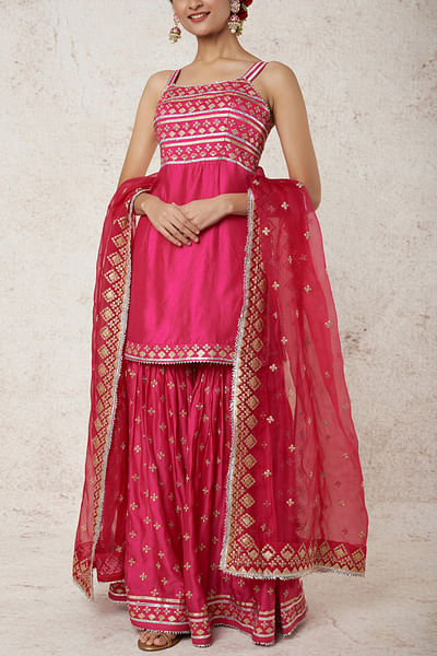 Pink tussar silk kurta and sharara set