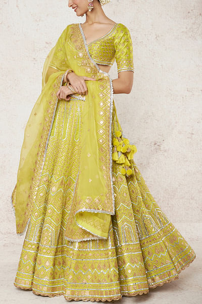 Lime green embroidered lehenga set