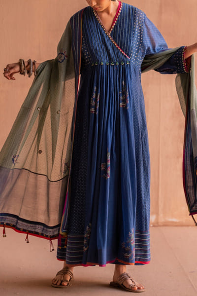 Blue hand block printed dupatta