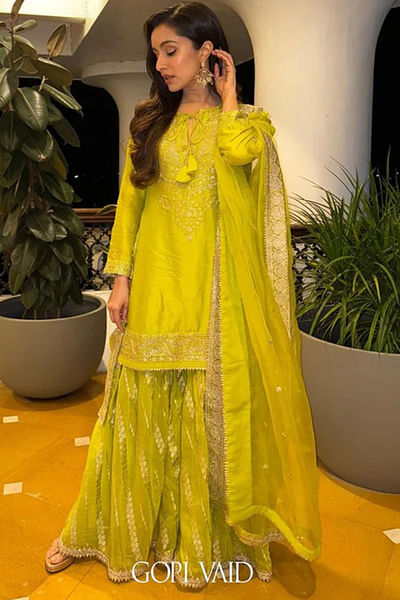 Lime green gota embroidered sharara set