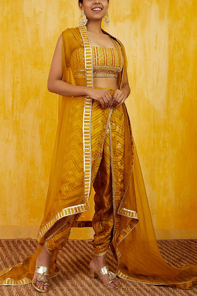 Yellow cape and dhoti set