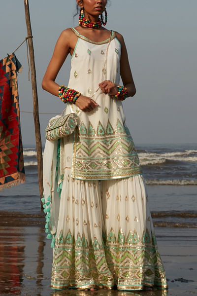 Ivory embellished gharara set