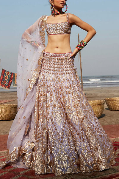 Lilac embellished lehenga set
