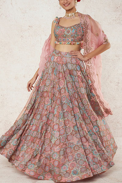 Pink printed lehenga set
