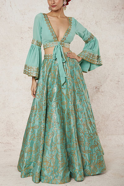 Blue embellished Skirt set