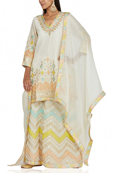 White embroidered sharara set