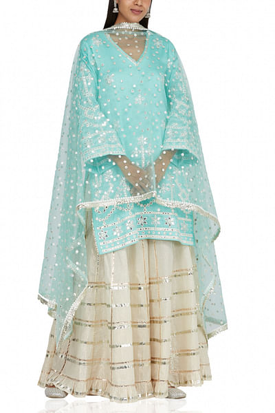 Turquoise embellished sharara set