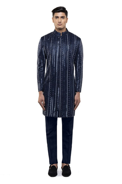 Navy blue embellished sherwani set