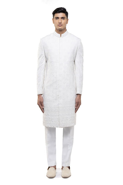 Ivory floral embroidered sherwani set