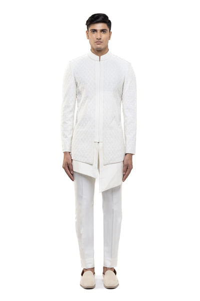 Ivory bead embroidered sherwani set