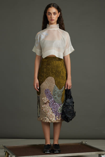 Bronze and gold sequin embellished skirt