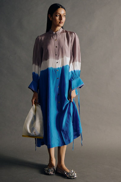 Lavender and white shaded shirt dress