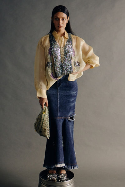 Blue denim skirt