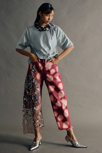 Red embroidered pants
