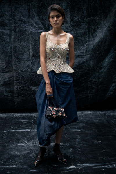 Black and red rubber-button embellished bag