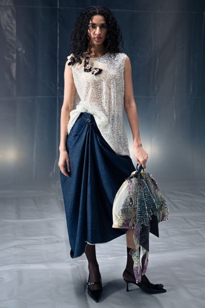 Multicolour sequin embellished denim potli bag