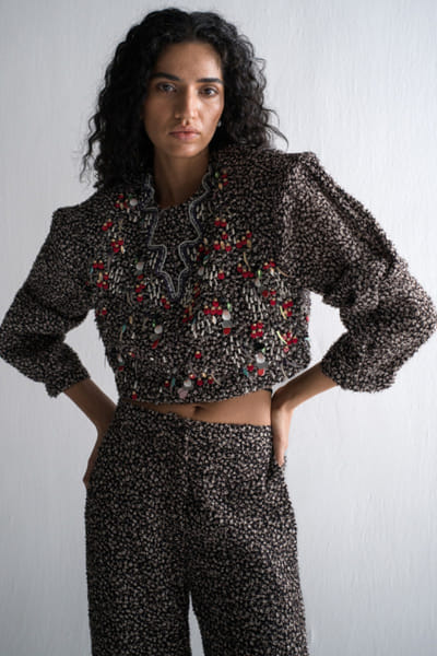 Black metal embellished blouse