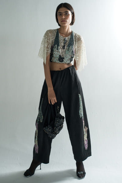 Off-white sequin-bead embellished blouse