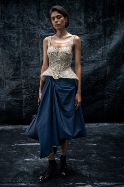 Off-white embellished mesh corset